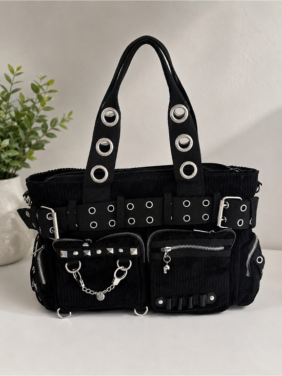 Banned Apparel Handbags - Edgy Goth Punk Black Handbag with Handcuff Skull Charm